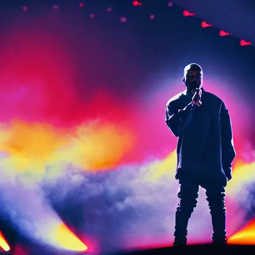 Prompt: a photo of kanye performing at the grammys, dramatic, ektachrome, vintage, wide angle, warm color palette, light mode, 2. 5 - dimensional, 1 6 k, ultra - hd, megapixel, cga, rays of shimmering light, mist, screen space reflections