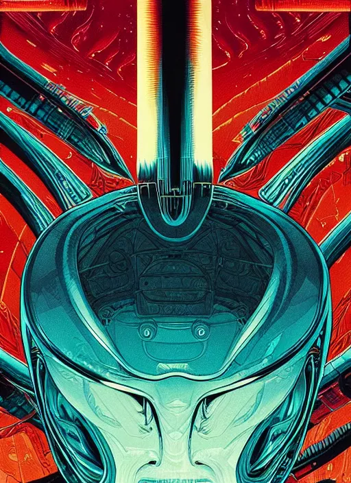 Prompt: Alien (1979) movie poster, Kilian Eng, Dan Mumford, detailed