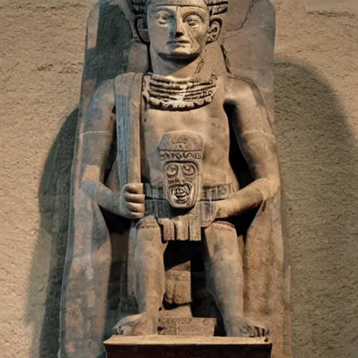 Image similar to ancient aztec statue of leonardo di caprio