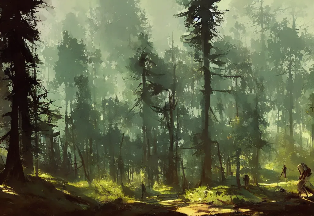 Image similar to ismail inceoglu painting of a forest landscape in the middle ages, painting, trending on artstation, by greg manchess and by craig mullins and by kilian eng and by jake parker