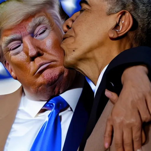 Prompt: donald trump and barrack obama kissing, 4k, photo, realistic,