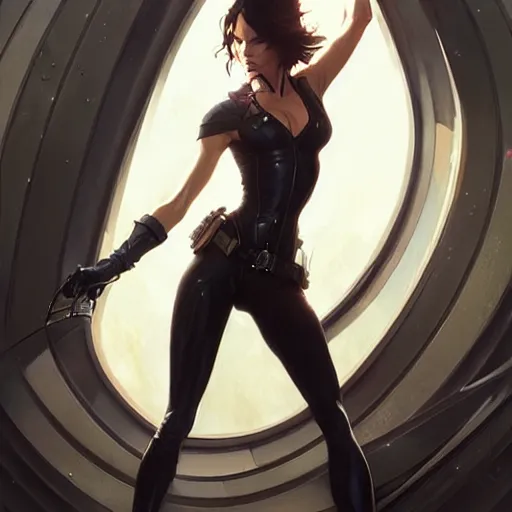 Prompt: kate beckinsdale as aeon flux profile picture by greg rutkowski, dynamic pose, intricate, futuristic, fantasy, elegant, by stanley artgerm lau, greg rutkowski, thomas kindkade, alphonse mucha, loish, norman rockwell,