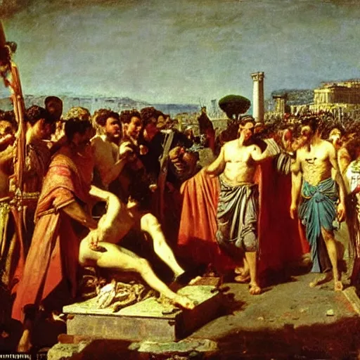 Prompt: caesar returns to rome, oil on canvas, ilya repin, 1 8 7 3
