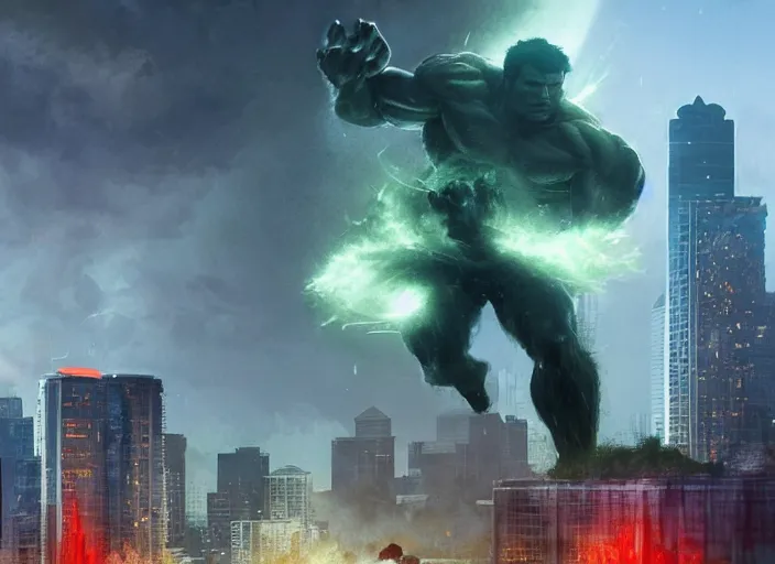 Image similar to seattle being attacked by henry cavill as a hulking herculean demon, by beeple and maciej kuciara and greg rutkowski