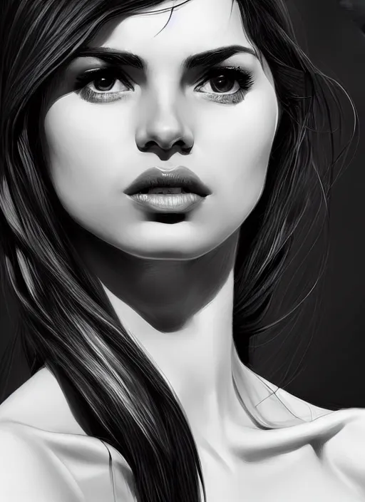 Image similar to up close portrait of a beautiful woman in black and white, photorealistic, upper body, in the style of kevin Kostic, art by diego fazio and diegoKoi and oscar Ukono and stanley lau, concept art, intricate, elegant, hyper sharp focus, artgerm, 8k highly detailed