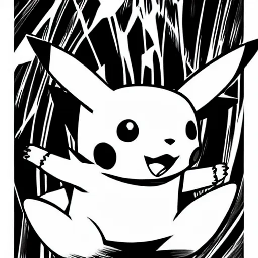 Image similar to pikachu in a battle stance, illustrated by mato, manga style, black and white illustration