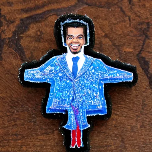 Image similar to miniature chris rock made of crystallized sugar on a wooden stick