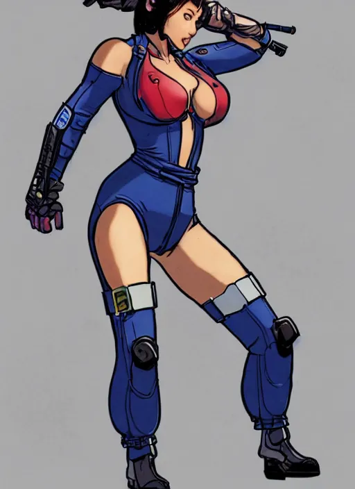 Image similar to chun li. dangerous cyberpunk mercenary in tactical gear and jumpsuit. portrait by stonehouse and mœbius and will eisner and gil elvgren and pixar. realistic proportions. dystopian. cyberpunk 2 0 7 7, apex, blade runner 2 0 4 9 concept art. cel shading. attractive face. thick lines.