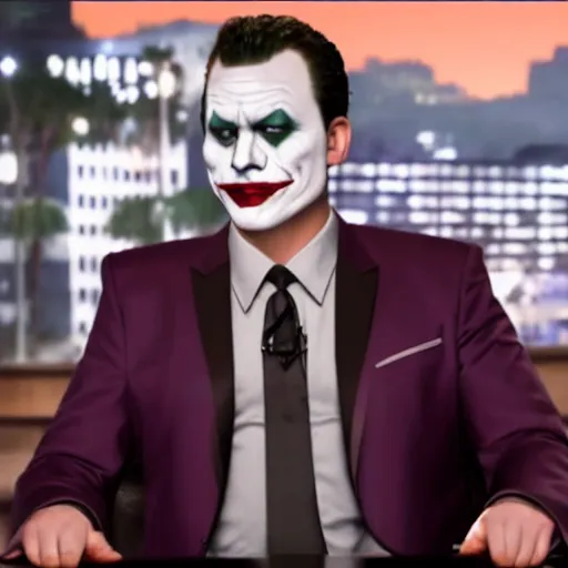 Prompt: The Joker, pissed off, on Jimmy Kimmel