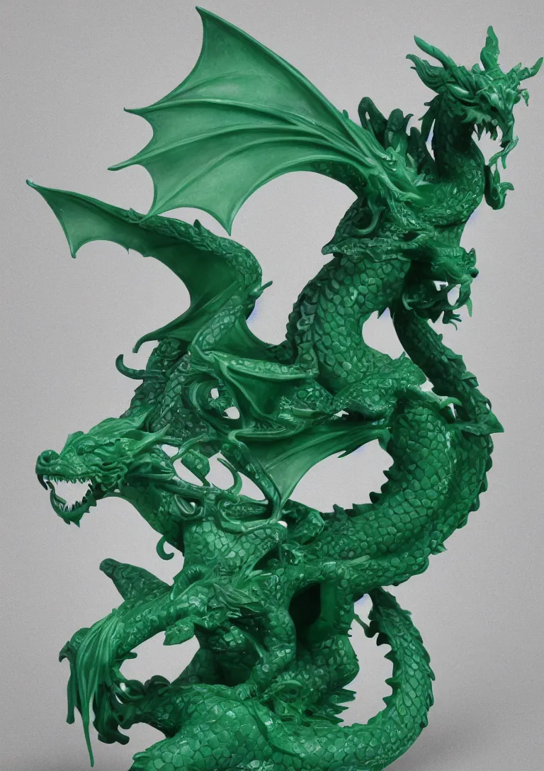 Prompt: A dragon statue made of jade, 4k