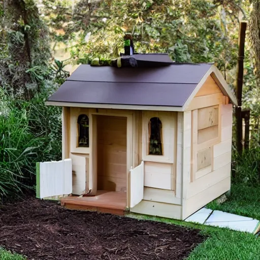 Image similar to hgtv show where a married couple designs a luxury doghouse