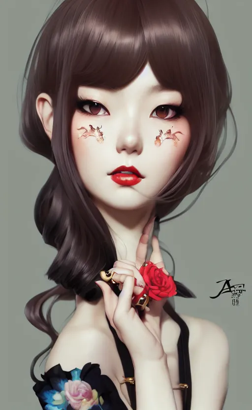 Image similar to a pin up and beautiful fashion and charming and dreamlke japan girl with lv jewelry, character art, art by artgerm lau and kyoung hwan kim and and ilya kuvshinov and john singer sargent, hyperdetailed, 8 k realistic, symmetrical, frostbite 3 engine, cryengine, dof, trending on artstation, digital art