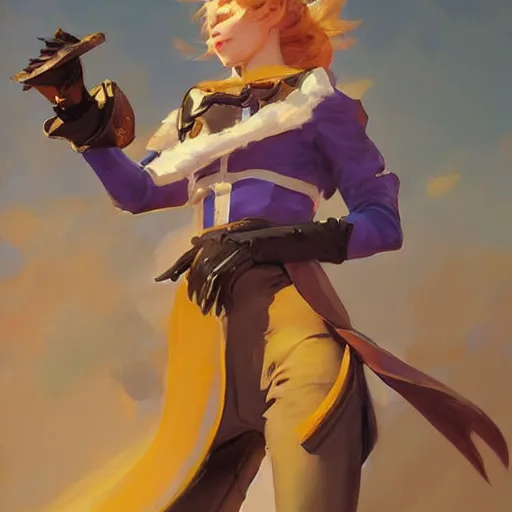 Image similar to greg manchess portrait painting of violet evergarden as overwatch character, totally whack, medium shot, asymmetrical, profile picture, organic painting, sunny day, matte painting, bold shapes, hard edges, street art, trending on artstation, by huang guangjian and gil elvgren and sachin teng