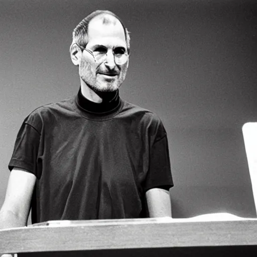 Prompt: steve jobs announcing a wrench, press photo