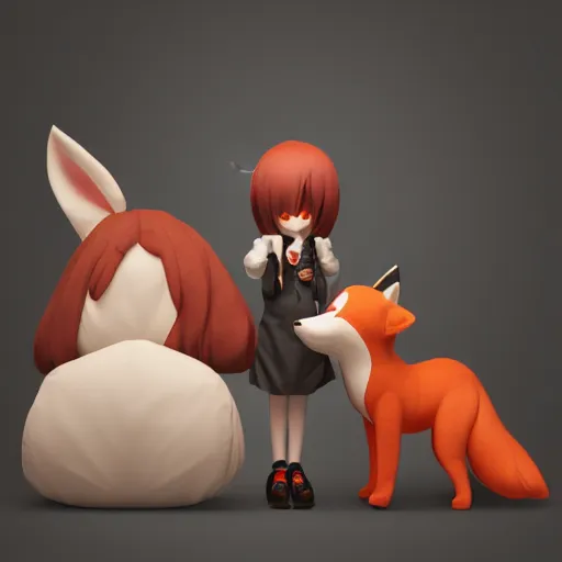 Prompt: cute fumo plush of a foxgirl shop owner, three point lighting, dramatic, anime, vray