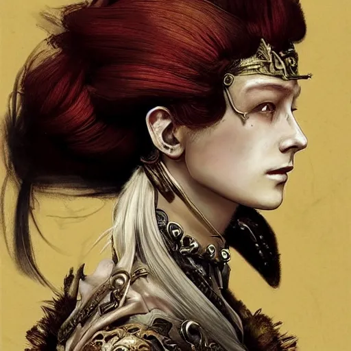 Image similar to portrait, headshot, insanely nice hair style, dramatic hair color, digital painting, of a old 17th century, old cyborg merchant, amber jewels, baroque, ornate clothing, scifi, realistic, hyperdetailed, chiaroscuro, concept art, art by Franz Hals and Jon Foster and Ayami Kojima and Amano and Karol Bak,