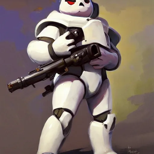 Image similar to greg manchess portrait painting of armored stay puft marshmallowman as overwatch character, medium shot, asymmetrical, profile picture, organic painting, sunny day, matte painting, bold shapes, hard edges, street art, trending on artstation, by huang guangjian and gil elvgren and sachin teng