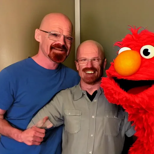 Prompt: elmo taking a picture with walter white