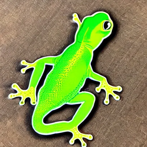 Prompt: moko kakariki green gecko naultinus grayii sticker