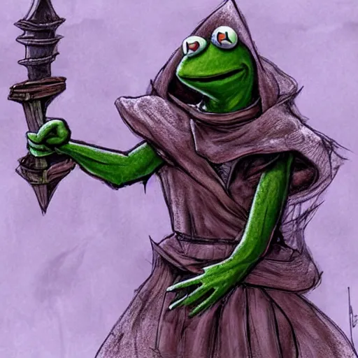 Image similar to kermit the frog as a dark souls boss