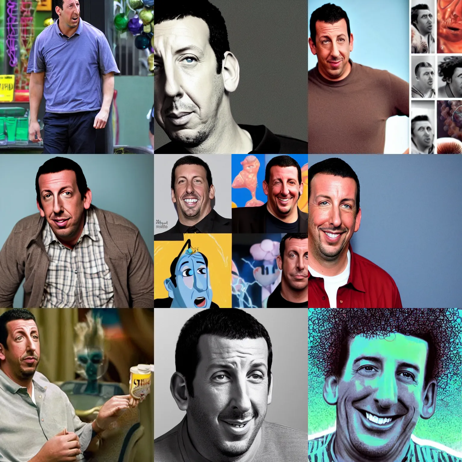 Prompt: adam sandler imagined as a construct of many atoms and molecules