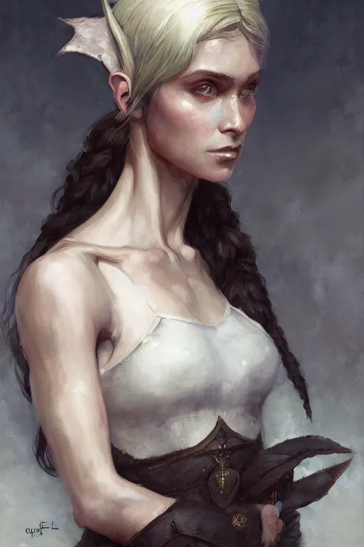 Image similar to an upper body portrait of a beautiful elf princess, oil painting, by Fernanda Suarez and and Edgar Maxence and greg rutkowski julie bell