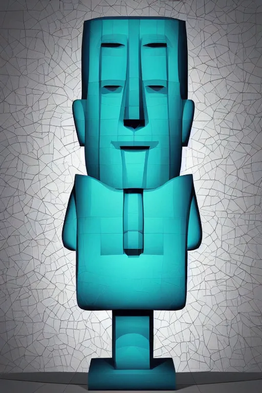 Image similar to cubist moai statue cutout digital illustration cartoon colorful beeple