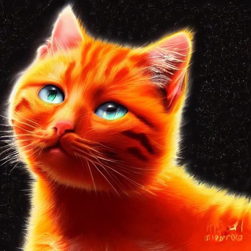 Prompt: A fuzzy orange cat sitting on planet earth, digital painting, highly-detailed