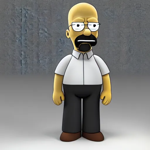 Prompt: 3d render Walter white next to Homer Simpson