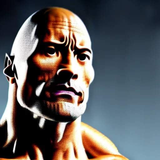 Prompt: A highly detailed photograph of cybernetic Dwayne Johnson