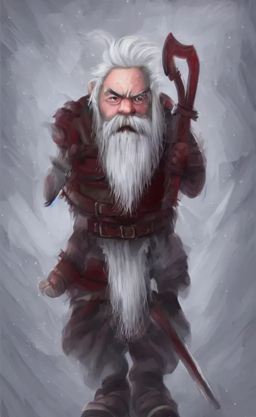 Prompt: dwarf with white hair, red eyes, long beard, pale white skin, full body character portrait, digital art