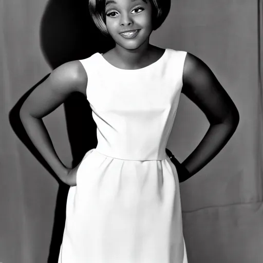 Image similar to black and white photo of a beautiful and elegant 1 9 6 5 young black actress