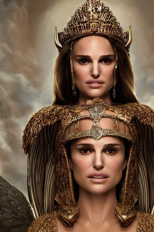 Image similar to Natalie Portman as a Goddess on a Throne, Detailed Face