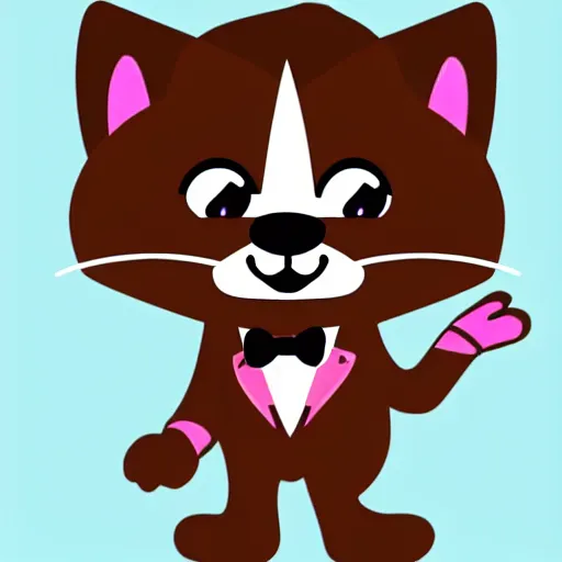 Prompt: in the style of elysecastro, cartoon anthropomorphic cat, male, waring a pink tux, brown furr