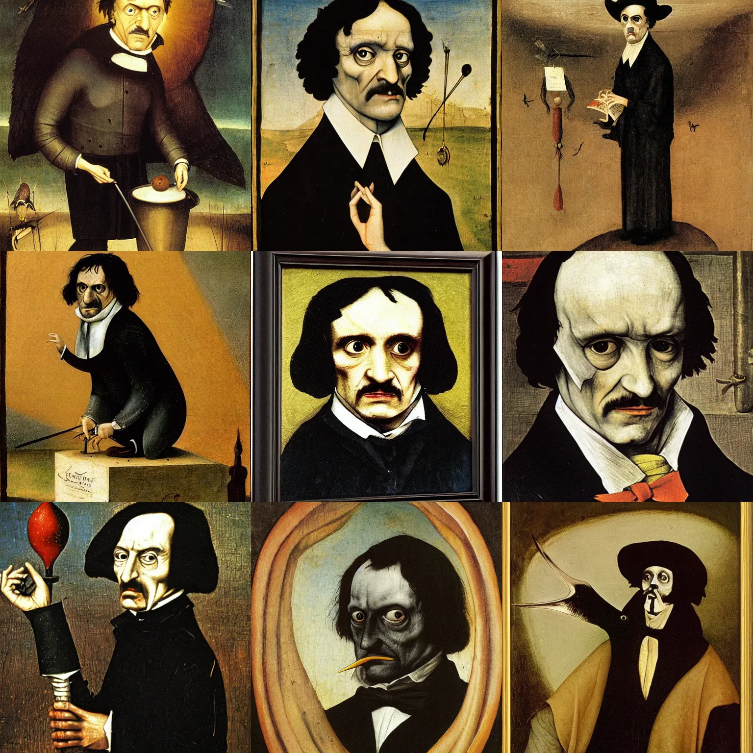 Prompt: Edgar Alan Poe by Hieronymus Bosch