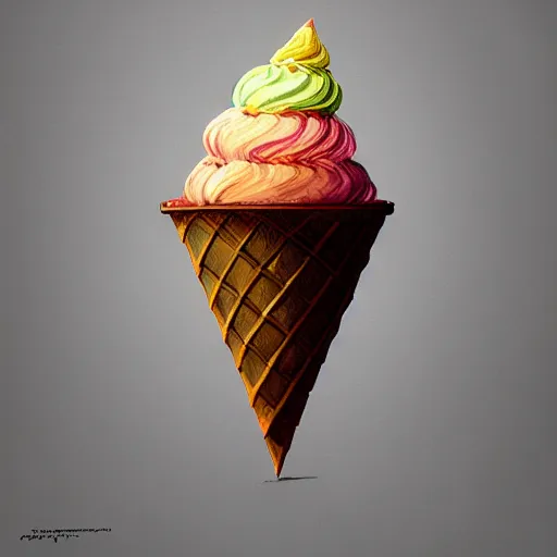 Image similar to Stylised and coloured Lineart of an icecream cone with three large ball scoops stacked on top of it, highly detailed, digital pencil painting, artstation, concept art, crisp, sharp focus, illustration, art by artgerm and greg rutkowski and alphonse mucha