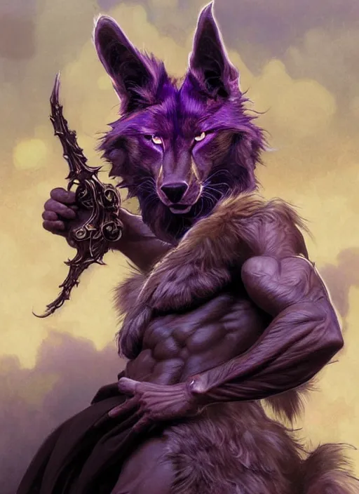 Prompt: portrait of passive furry cristiano ronaldo, d & d, muscular! purple, fantasy, intricate, elegant, highly detailed, digital painting, artstation, concept art, smooth, sharp focus, illustration, art by artgerm and greg rutkowski and alphonse mucha