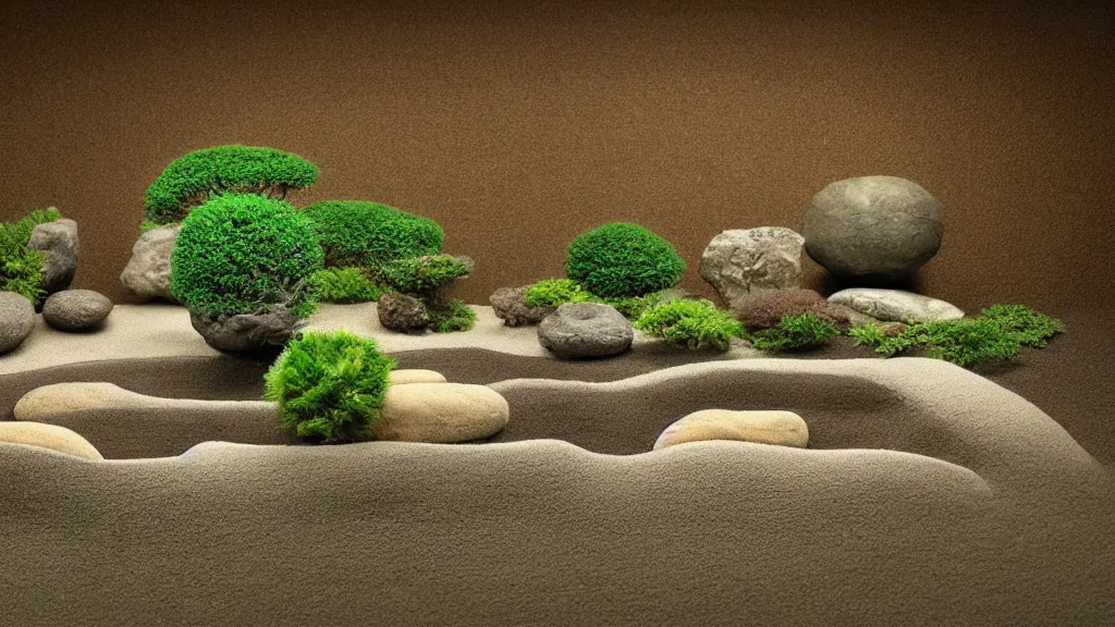Image similar to zen garden, panaorama, fantasy