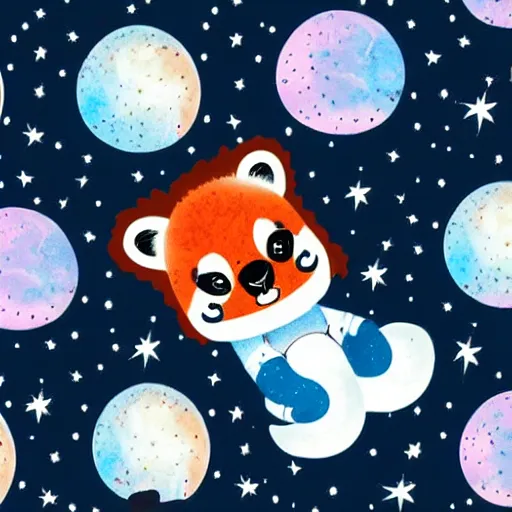 Prompt: astronaut red panda floating in space, stars and nebula in the background, cute
