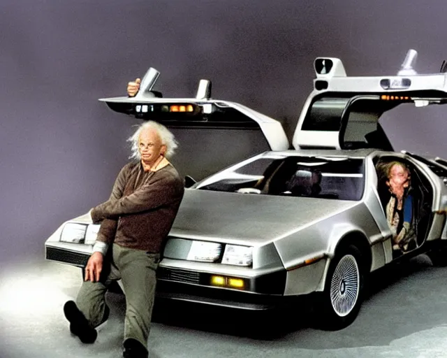 Image similar to doc brown and the delorean in a scene from star trek, the original series