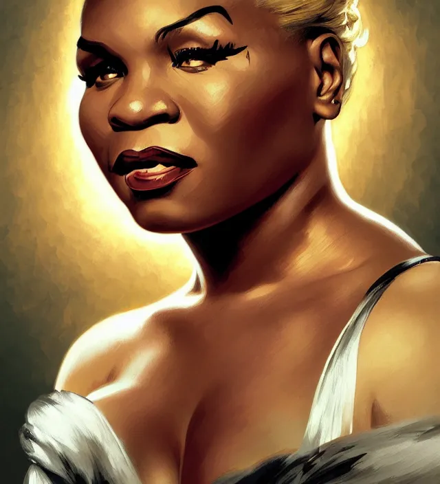 Image similar to portrait of mike tyson as a young marilyn monroe, elegant, flat lighting, intricate, highly detailed, digital painting, artstation, concept art, smooth, sharp focus, illustration, closeup, misa amane, art by simon bisley and greg rutkowski and alphonse mucha, novel cover