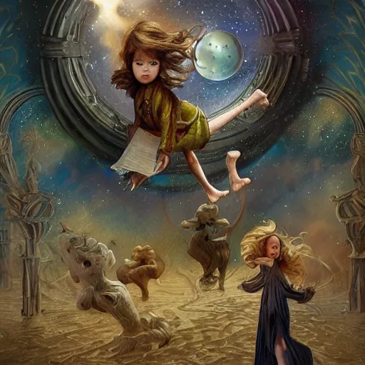 Image similar to realistic detailed children flying through the stars by emilia dziubak, will terry, greg olsen, chris mars, ann long, and mark brooks, dramatic, fairytale, art nouveau, victorian, neo - gothic, gothic, character concept design, storybook design