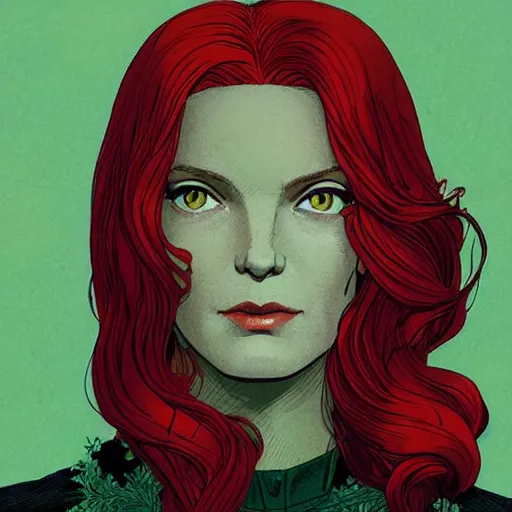 Prompt: portrait of jean grey, a beautiful woman in her 3 0 s, with red hair and green eyes, detailed face, beautiful face, delicate features, smooth, sharp focus, graphic novel, art by james jean and victo ngai and david rubin,