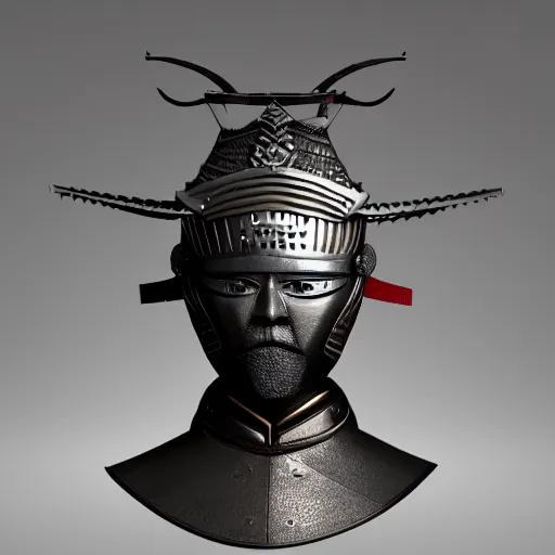 Image similar to a 3d render of a samurai warrior helmet sculpture, ultradetailed, 4k UHD