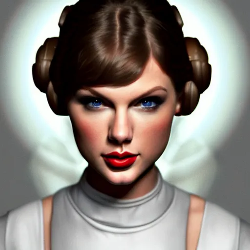 Prompt: Portrait of Taylor Swift as Princess Leia in Star Wars, intricate, elegant, super highly detailed, professional digital painting, artstation, concept art, smooth, sharp focus, no blur, no dof, extreme illustration, Unreal Engine 5, 8K