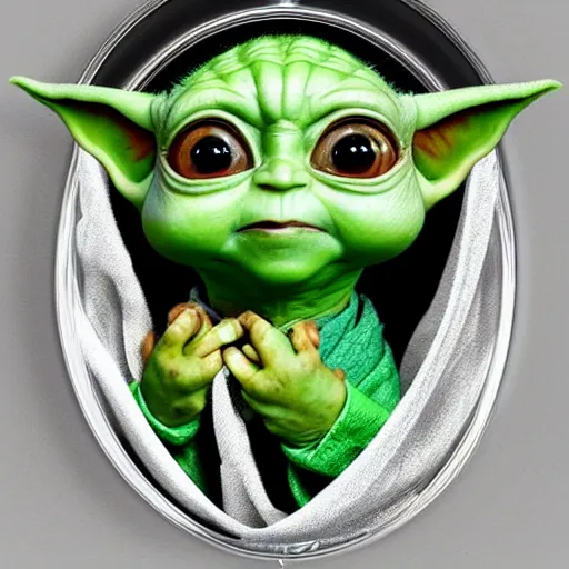 Prompt: (The Mirror of Erised) reflecting an extremely cute (baby yoda Grogu), scifi fantasy, realistic, hyperdetailed, UE5, Harry Potter