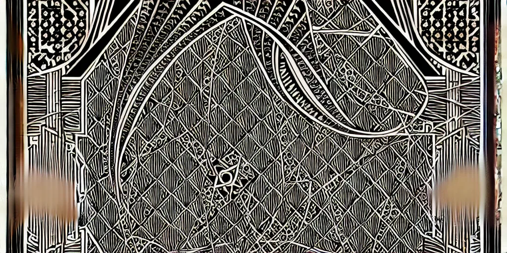 Prompt: art deco ornate carpet, high details, bold line art, inking, etching, screen print, masterpiece, trending on artstation, sharp, high contrast, hyper - detailed,, hd, 4 k, 8 k