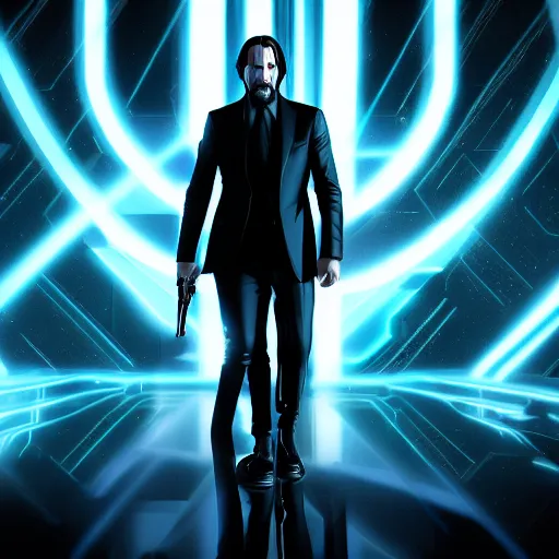 Image similar to john wick in the tron universe, 4 k