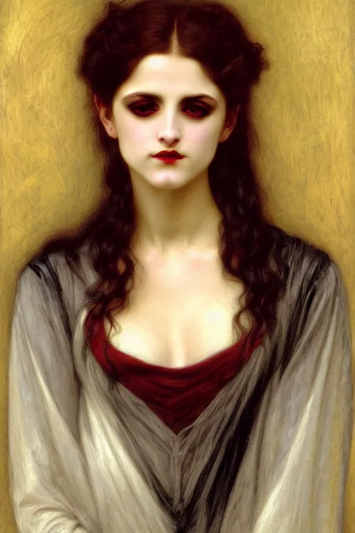 Image similar to victorian vampire white hair painting by rossetti bouguereau, detailed art, artstation