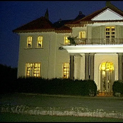 Image similar to A very low quality nokia picture with flash on of a mansion at night, 2007 blog, low quality
